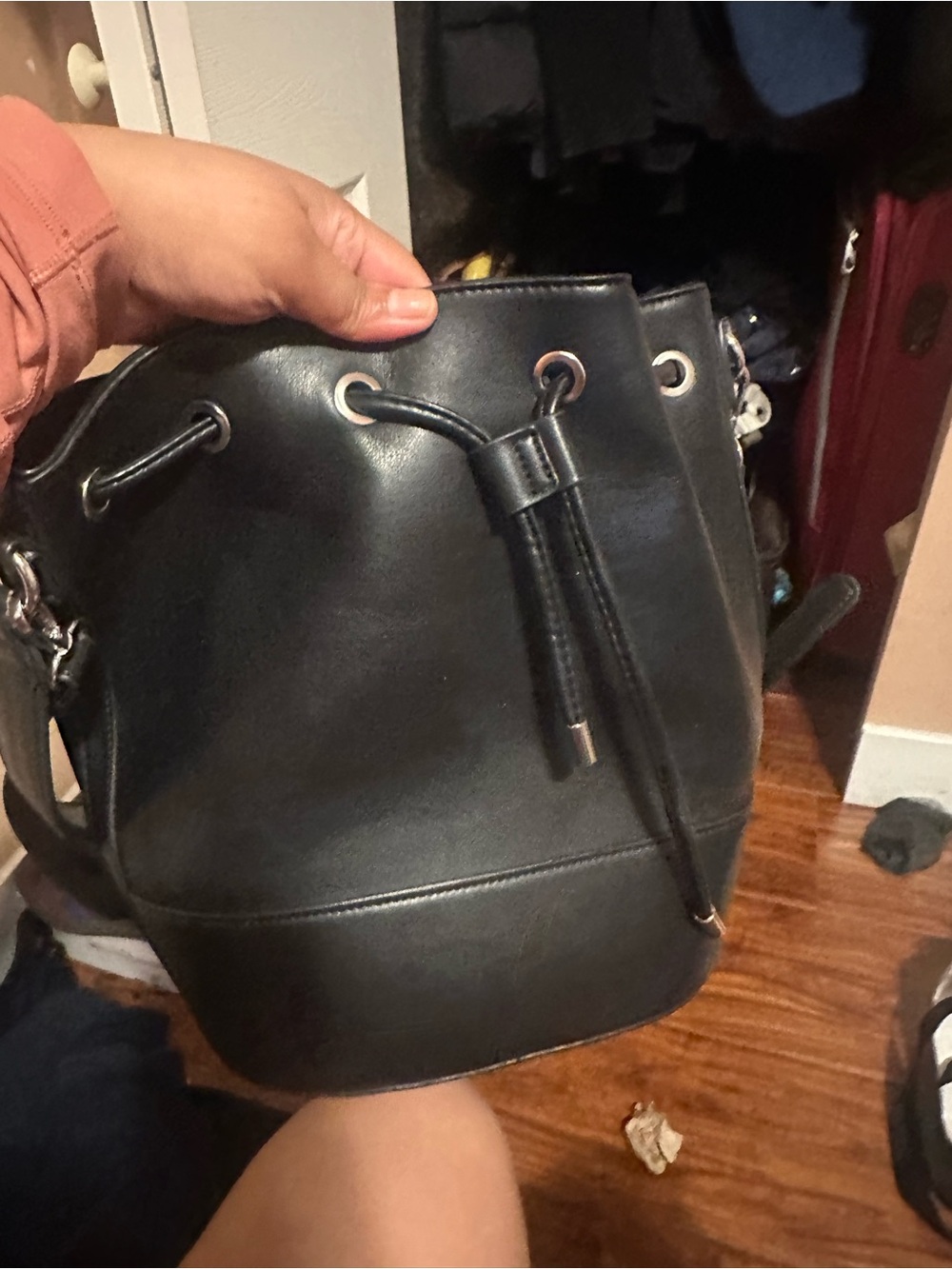 stradivarius Black Bucket Drawstring Shoulder Bag